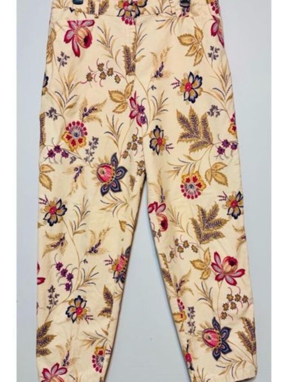 Cream Floral Print Cotton Pants
